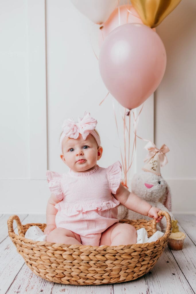 6 month milestone photos with pink and girly decorations during Nashville photography session