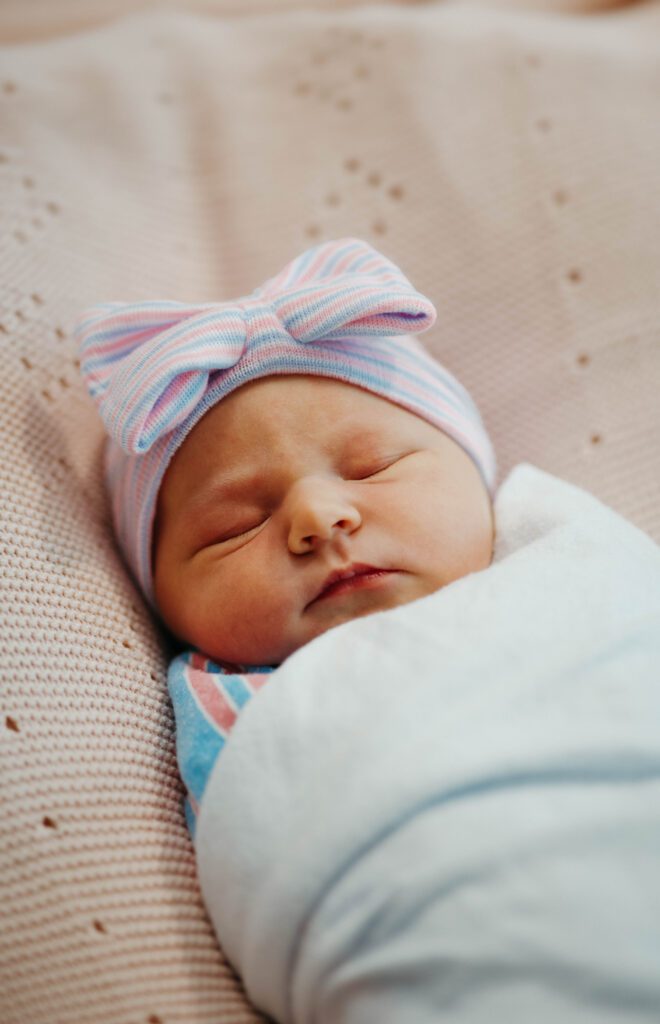 Nashville fresh 48 session with baby wrapped in hospital blanket